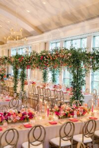 a vibrant canopy over a 32ft estate table at the Atlanta History Center Grand Overlook